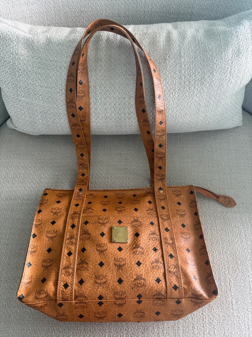 Original MCM Cognac Monogrammed Leather Tote